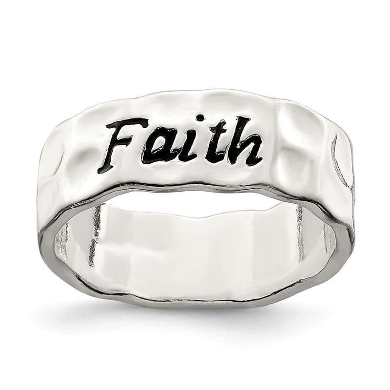 Sterling Silver Enamel, Hammered & Polished Faith Ring - Seattle Gold Grillz