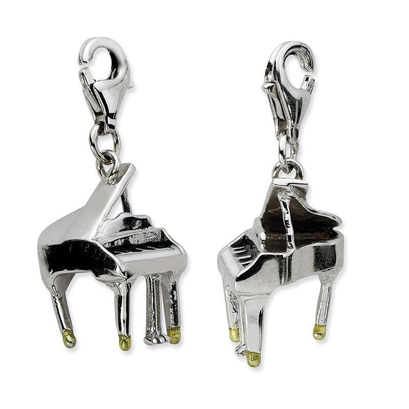 Sterling Silver Enamel Piano w-Lobster Clasp Charm | Weight: 2.93 grams, Length: 37mm, Width: 14mm - Seattle Gold Grillz
