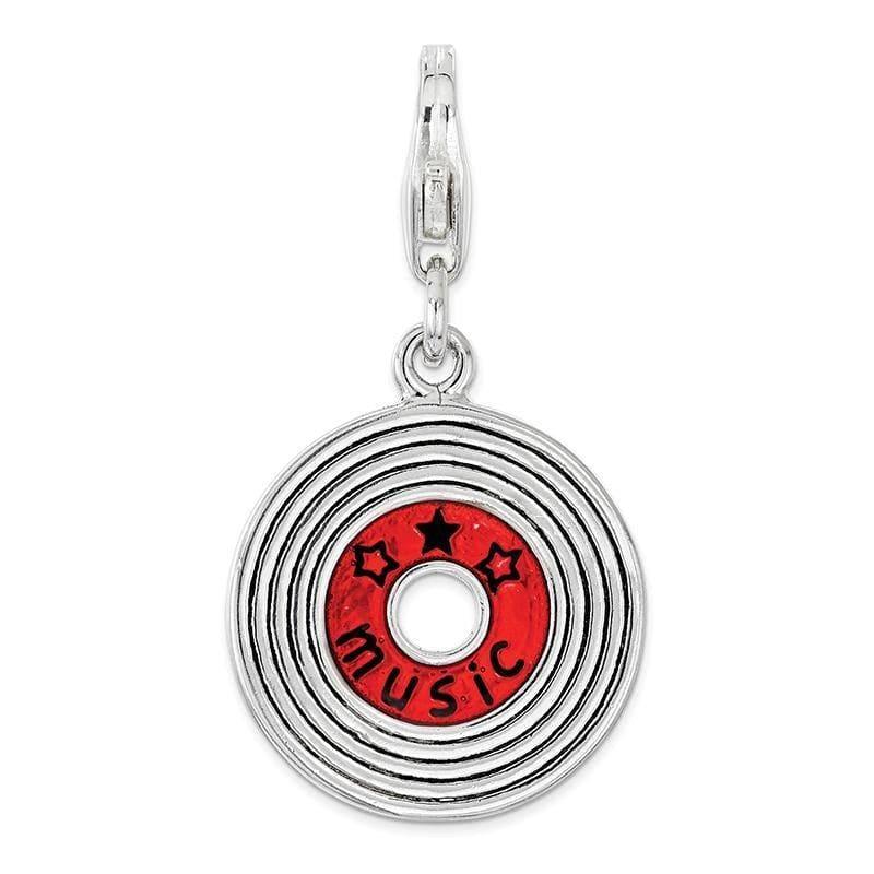 Sterling Silver Enameled MUSIC Record Lobster Clasp Charm | Weight: 1.76 grams, Length: mm, Width: mm - Seattle Gold Grillz