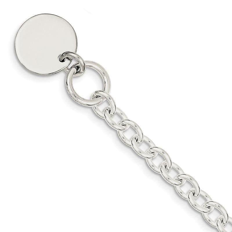 Sterling Silver Engraveable Circular Disc on Fancy Link Bracelet | Weight: 29.07 grams, Length: 25mm, Width: 20mm - Seattle Gold Grillz