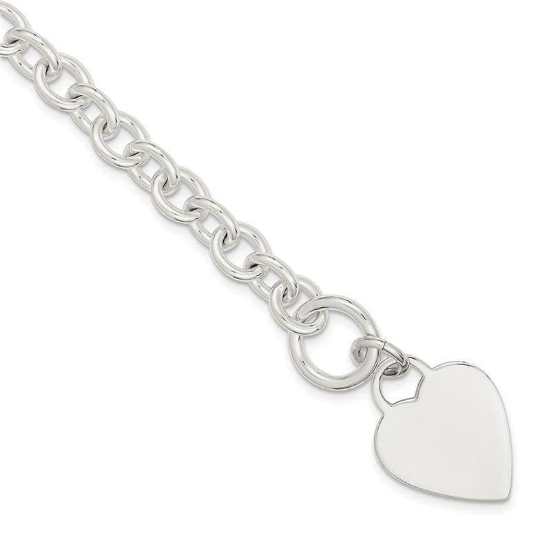 Sterling Silver Engraveable Heart Disc on Fancy Link Toggle Bracelet - Seattle Gold Grillz