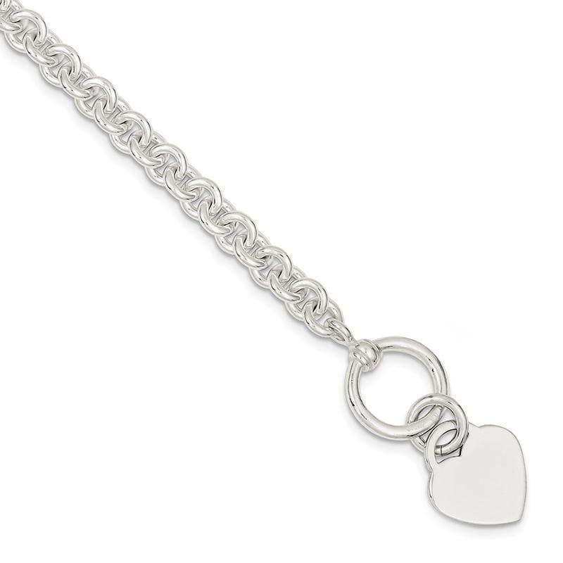 Sterling Silver Engraveable Heart Disc on Fancy Link Toggle Bracelet | Weight: 23.18 grams, Length: 19mm, Width: 16.5mm - Seattle Gold Grillz