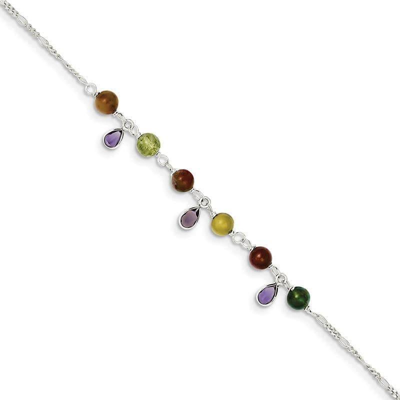 Sterling Silver Fancy Jasper Anklet Bracelet | Weight: 1.67 grams, Length: 9mm, Width: mm - Seattle Gold Grillz