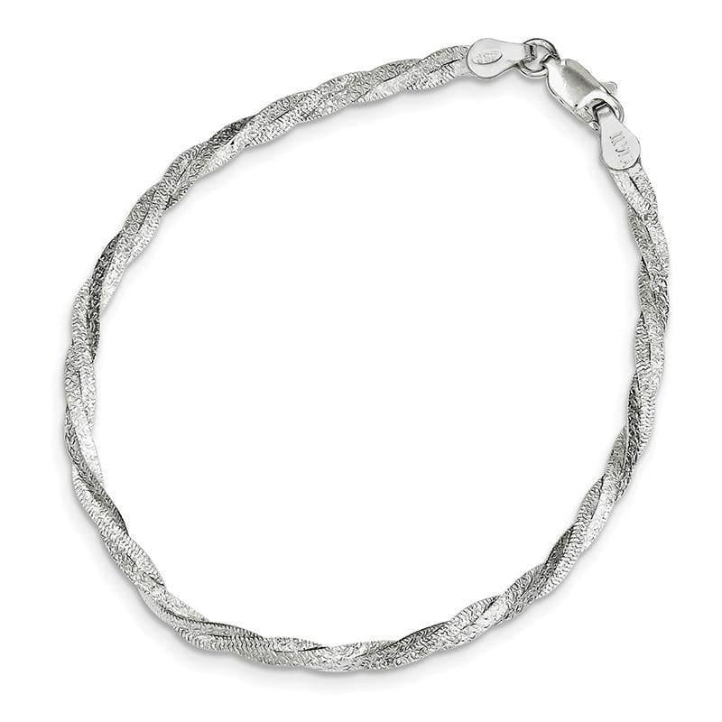 Sterling Silver Fancy Textured Reversible Braided Bracelet | Weight: 2.7 grams, Length: 7.5mm, Width: 3mm - Seattle Gold Grillz