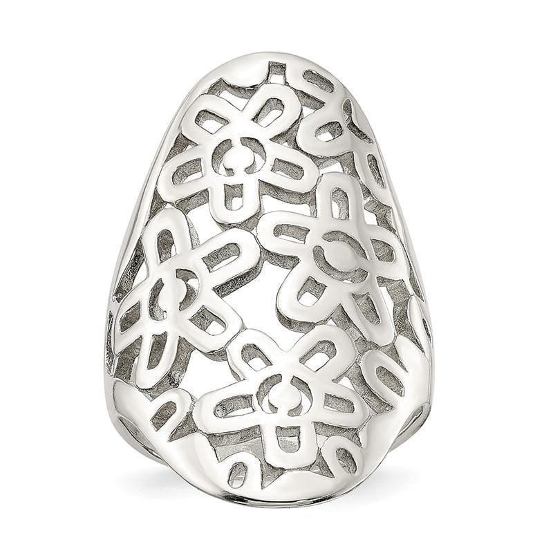 Sterling Silver Flower Cut Out Full Finger Ring - Seattle Gold Grillz