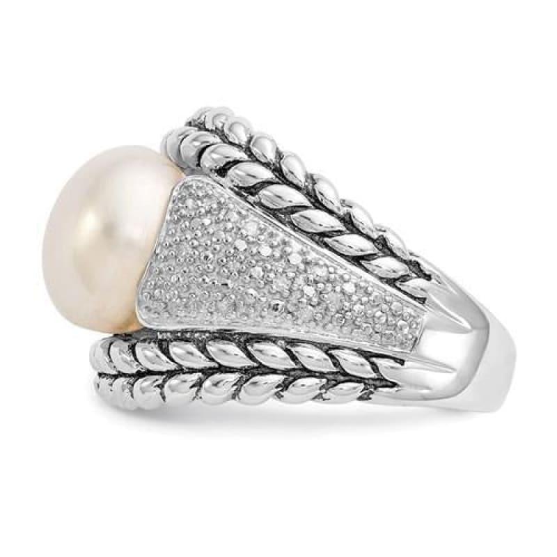 Sterling Silver FW Cultured Pearl And Diamond Ring - Seattle Gold Grillz
