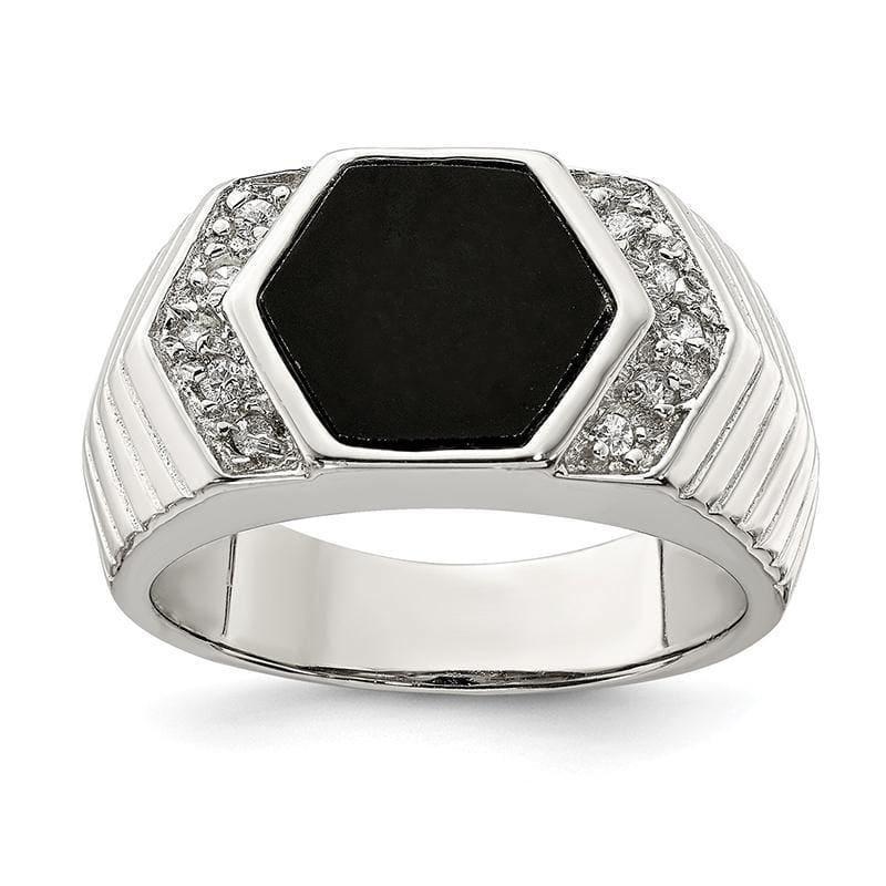 Sterling Silver Men's CZ and Onyx Ring - Seattle Gold Grillz