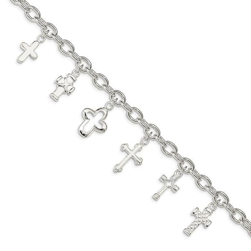 Sterling Silver Multi-Cross Dangle Bracelet | Weight: 16.57 grams, Length: 7.25mm, Width: mm - Seattle Gold Grillz