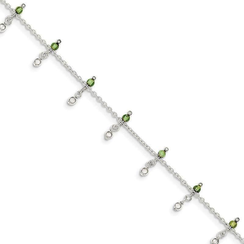 Sterling Silver Peridot Bead Ankle Bracelet | Weight: 3.33 grams, Length: 9mm, Width: mm - Seattle Gold Grillz