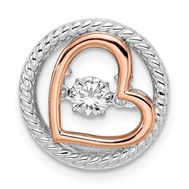 Sterling Silver Plat-Plate Rose-Tone CZ Heart Chain Slide - Seattle Gold Grillz