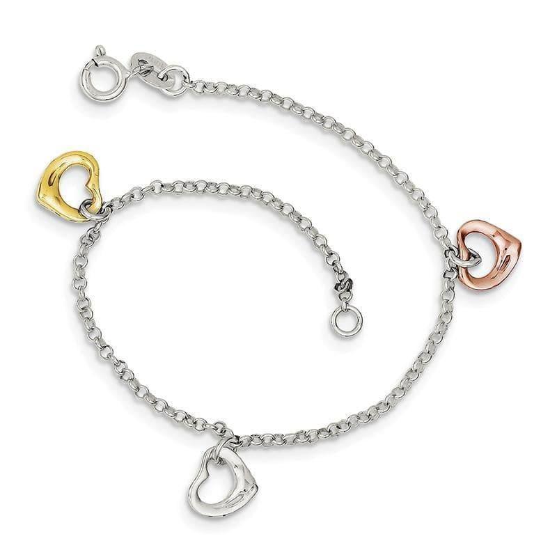 Sterling Silver Polished & Flash Gold-plated Heart Bracelet - Seattle Gold Grillz