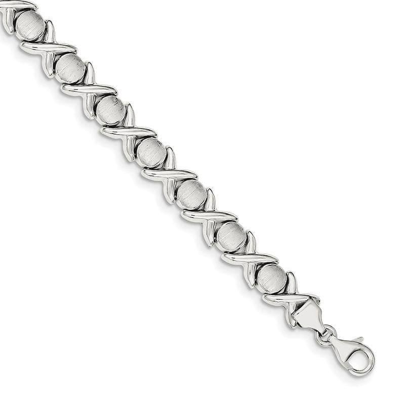 Sterling Silver Polished and Satin X and O Bracelet | Weight: 10.5 grams, Length: 7mm, Width: mm - Seattle Gold Grillz