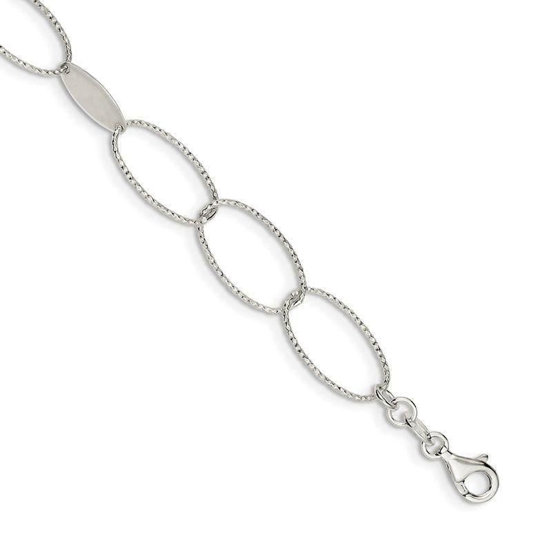 Sterling Silver Polished and Textured Oval Link Bracelet | Weight: 3.66 grams, Length: 7.5mm, Width: mm - Seattle Gold Grillz