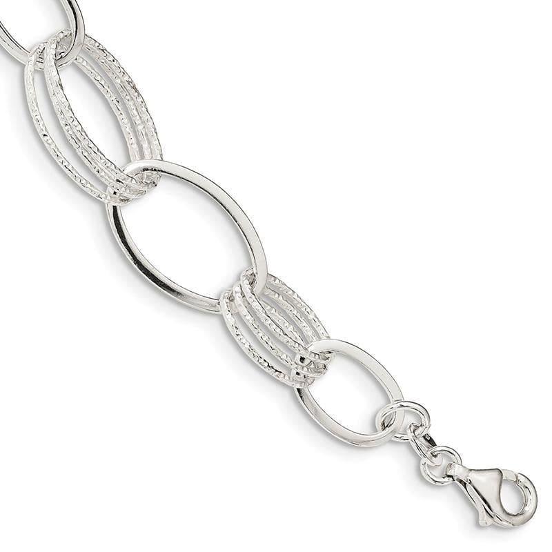 Sterling Silver Polished and Textured Oval Link Bracelet | Weight: 8 grams, Length: 7.5mm, Width: mm - Seattle Gold Grillz