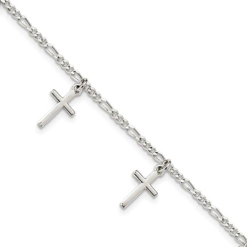 Sterling Silver Polished Cross 7.5in Bracelet | Weight: 3.65 grams, Length: 7.5mm, Width: 2.1mm - Seattle Gold Grillz