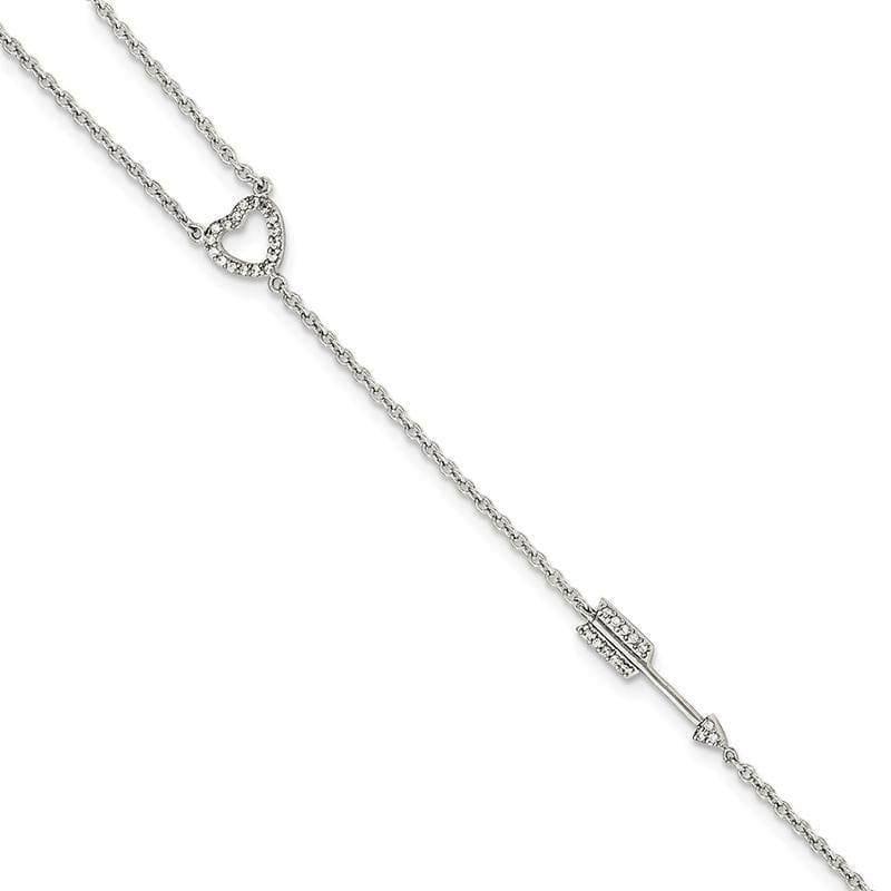 Sterling Silver Polished CZ Heart-Arrow Attached Ring-Bracelet | Weight: 2.25 grams, Length: 7mm, Width: mm - Seattle Gold Grillz