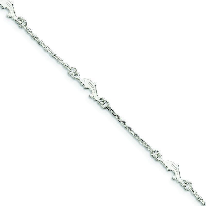 Sterling Silver Polished Dolphin with 1in ext. Anklet - Seattle Gold Grillz