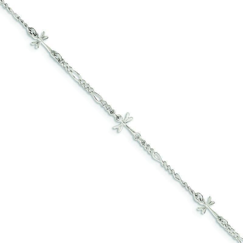 Sterling Silver Polished Dragonfly w- 1in ext. Anklet | Weight: 2.93 grams, Length: 9mm, Width: mm - Seattle Gold Grillz