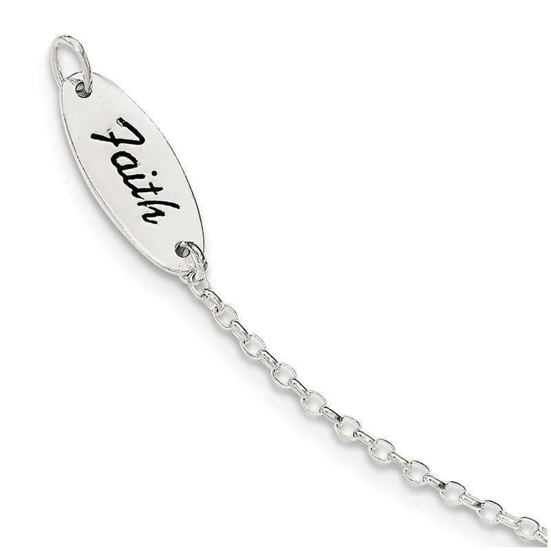 Sterling Silver Polished Enamel Faith and Cross Bracelet | Weight: 1.94 grams, Length: 7.5mm, Width: mm - Seattle Gold Grillz