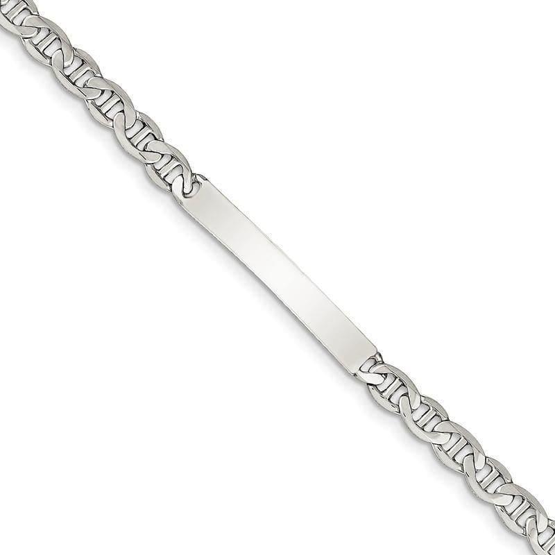 Sterling Silver Polished Engraveable Anchor Link ID Bracelet - Seattle Gold Grillz