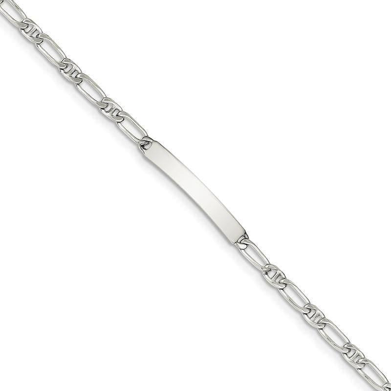 Sterling Silver Polished Engraveable Anchor Link ID Bracelet | Weight: 5.25 grams, Length: 7mm, Width: 3mm - Seattle Gold Grillz