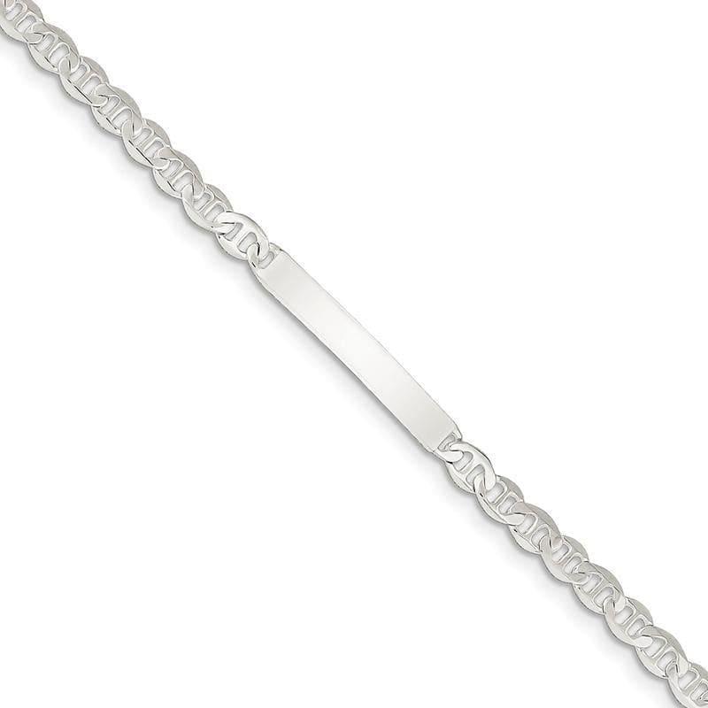 Sterling Silver Polished Engraveable Anchor Link ID Bracelet | Weight: 5.5 grams, Length: 7mm, Width: 4mm - Seattle Gold Grillz