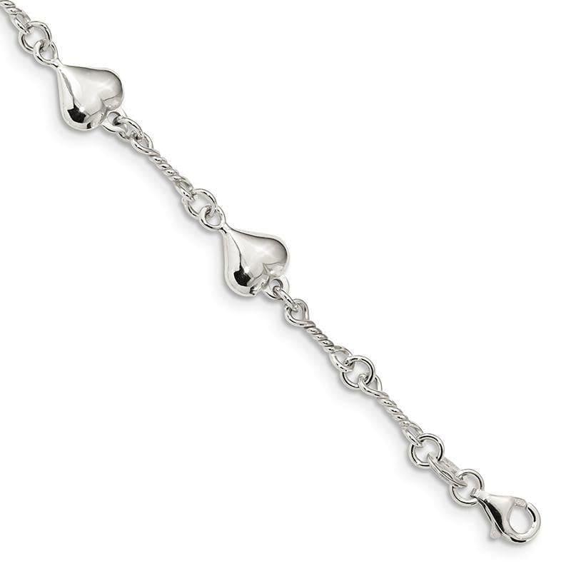 Sterling Silver Polished Heart 7.5in Bracelet | Weight: 4.55 grams, Length: 7.5mm, Width: 8.75mm - Seattle Gold Grillz