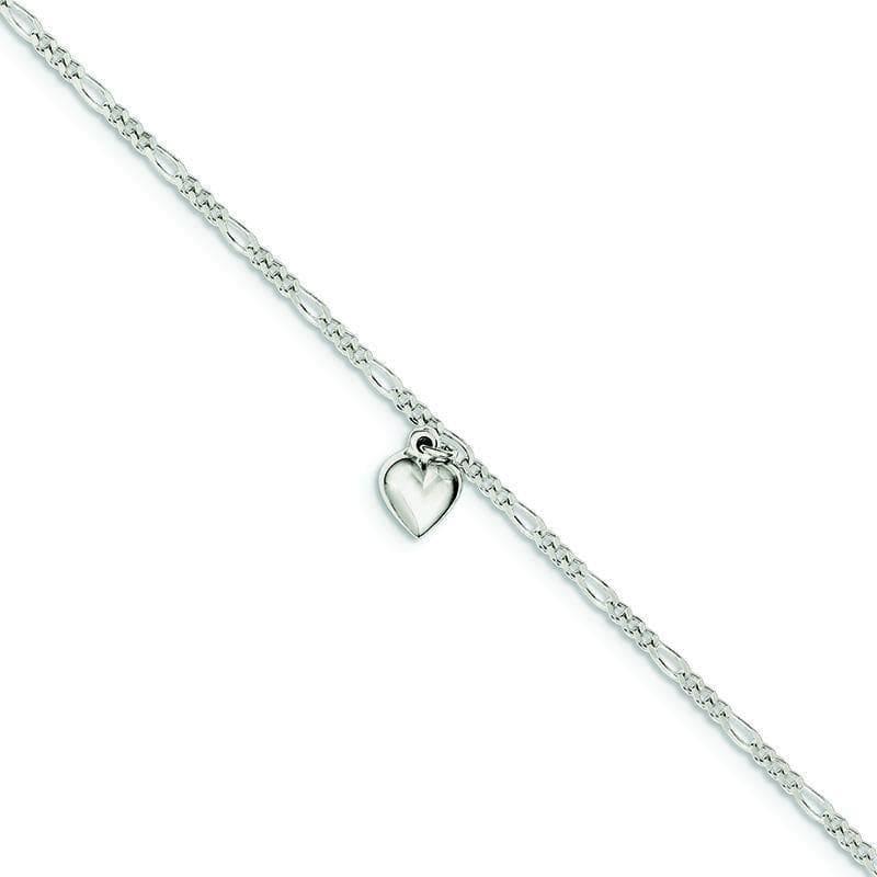 Sterling Silver Polished Heart w- 1in ext. Anklet | Weight: 2.88 grams, Length: 9mm, Width: mm - Seattle Gold Grillz
