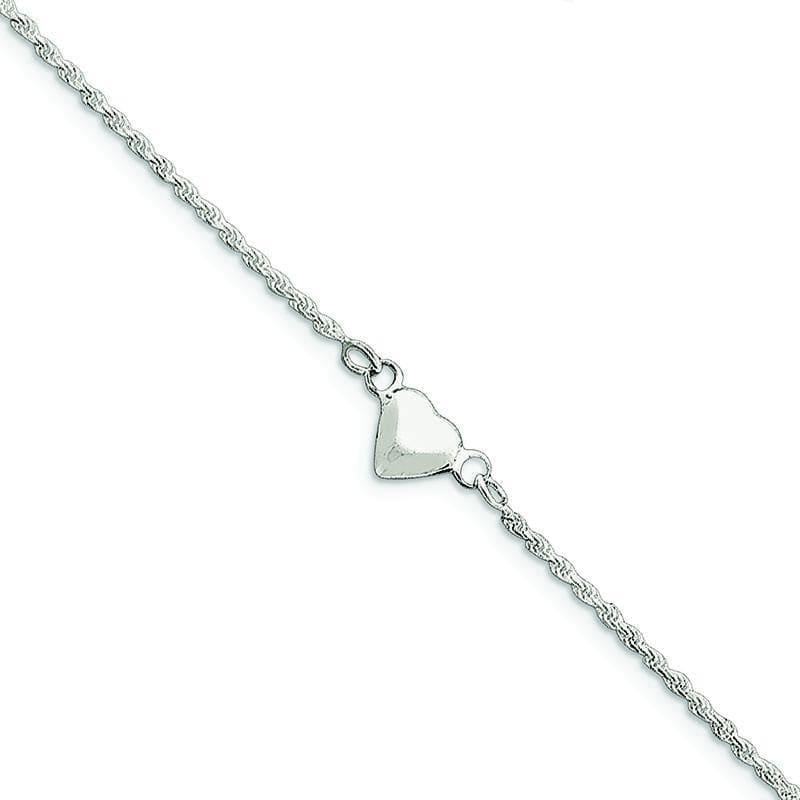 Sterling Silver Puffed Heart Anklet | Weight: 3.33 grams, Length: 9mm, Width: mm - Seattle Gold Grillz