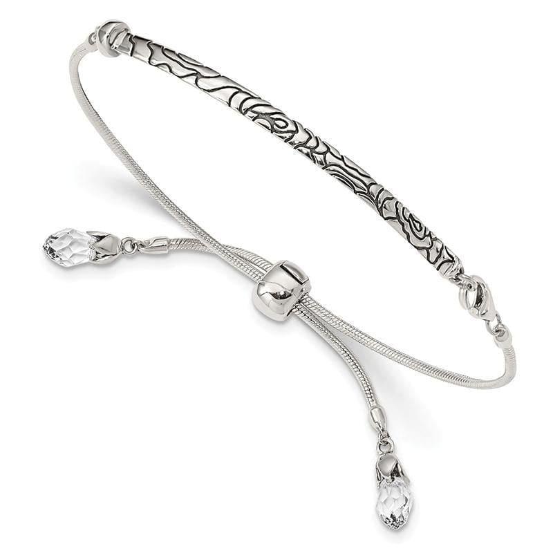 Sterling Silver Reflections Clear Swarovski Crystal Adj. Bracelet | Weight: 8.24 grams, Length: 9.5mm, Width: 3.5mm - Seattle Gold Grillz