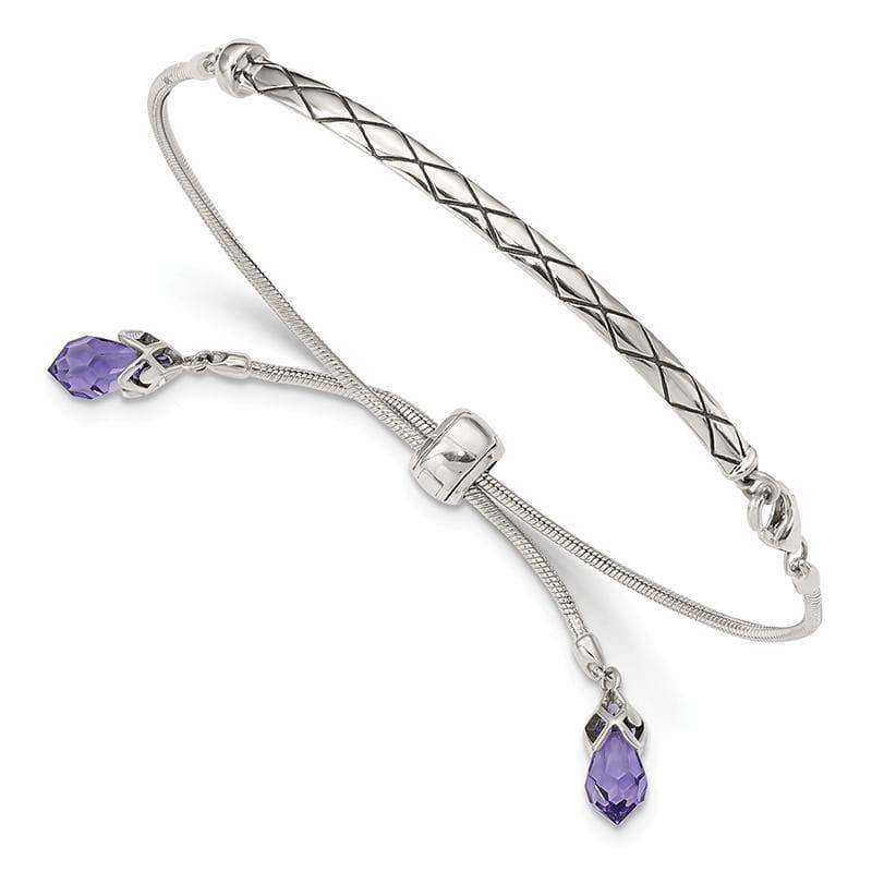 Sterling Silver Reflections Purple Swarovski Crystal Adj. Bracelet | Weight: 8.6 grams, Length: 9.5mm, Width: 3.4mm - Seattle Gold Grillz