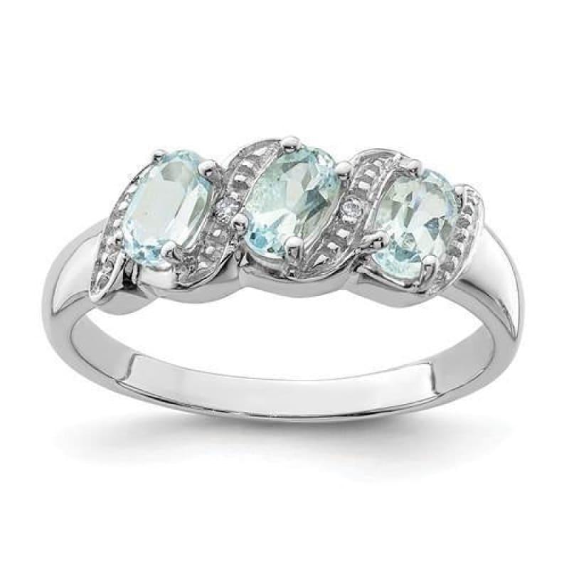 Sterling Silver Rhodium Aqua & Diamond Ring - Seattle Gold Grillz