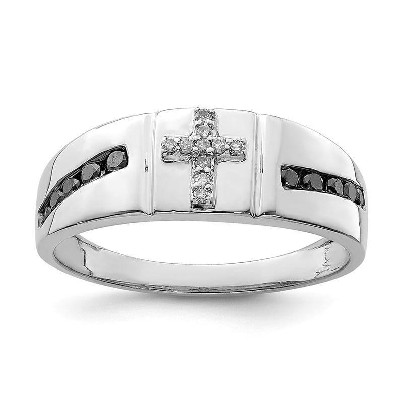 Sterling Silver Rhodium Black & White Diam. Cross Men's Ring - Seattle Gold Grillz