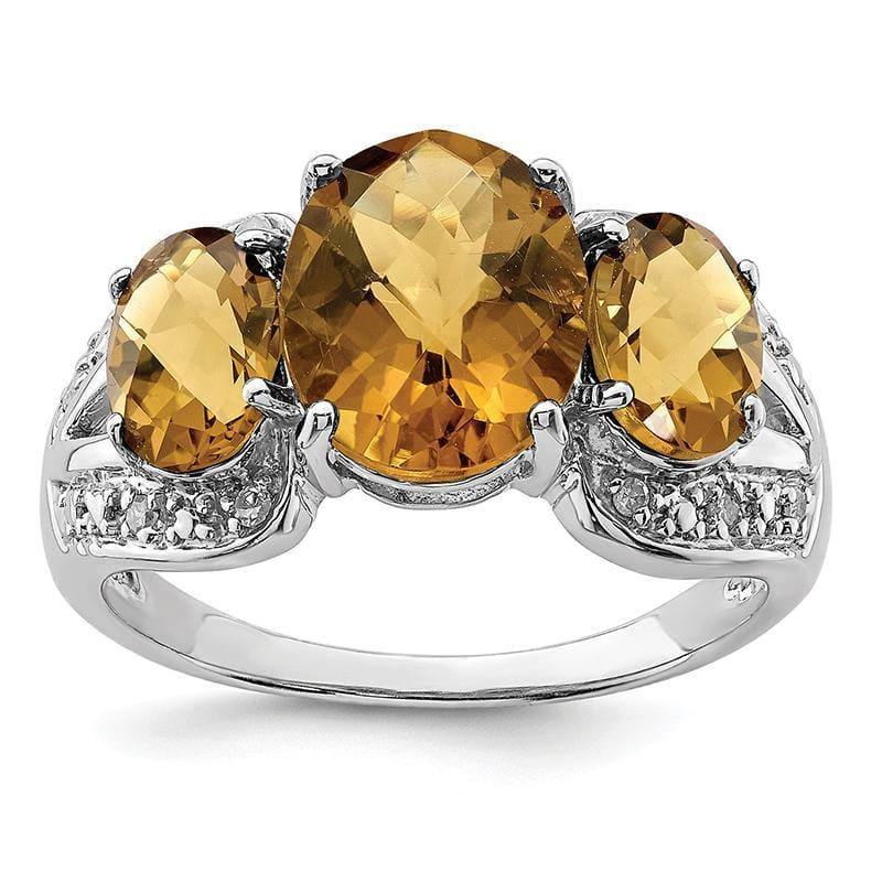 Sterling Silver Rhodium Checker-Cut Whiskey Quartz & Diam. Ring - Seattle Gold Grillz