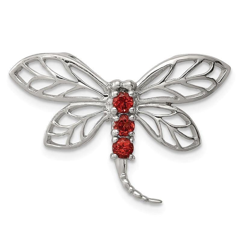 Sterling Silver Rhodium Garnet Dragonfly Pendant - Seattle Gold Grillz
