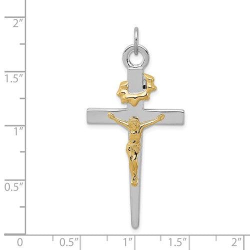 Sterling Silver Rhodium-plated and 18k Gold-plated Crucifix Pendant - Seattle Gold Grillz