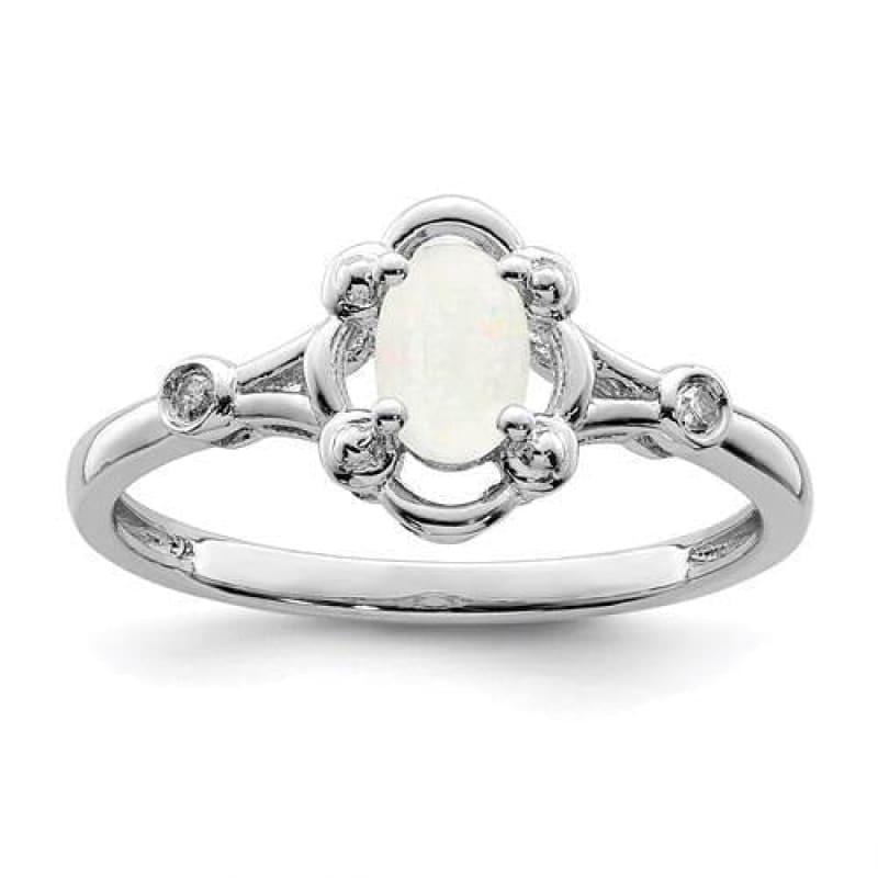 Sterling Silver Rhodium-Plated Created Opal And Diam. Ring - Seattle Gold Grillz
