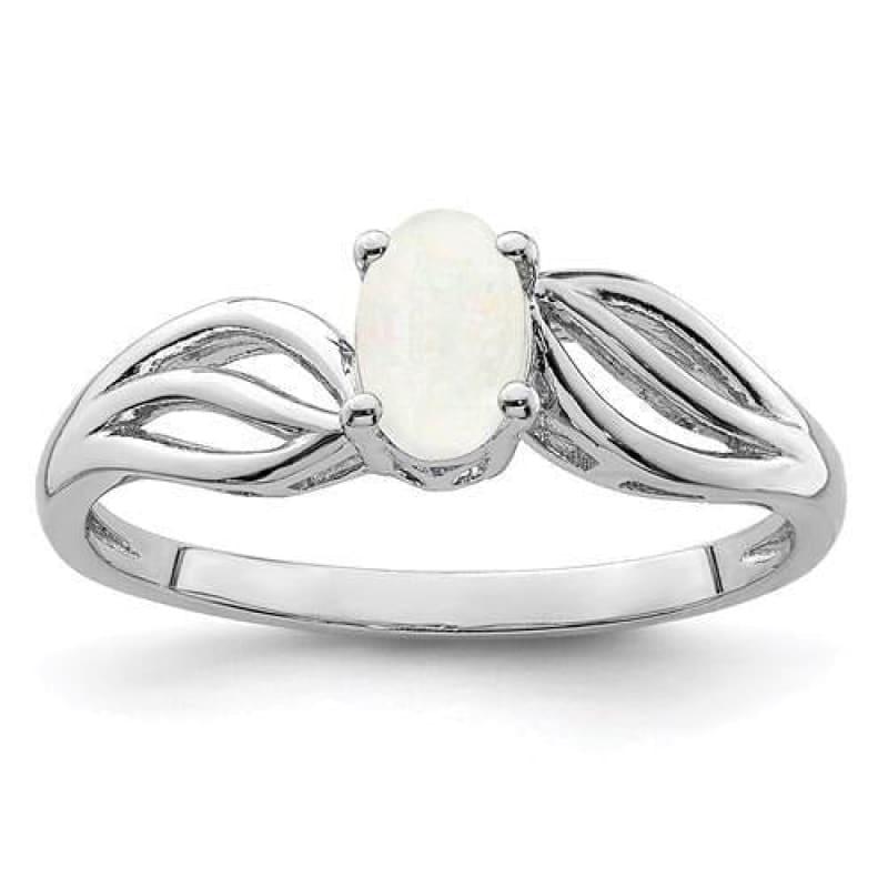 Sterling Silver Rhodium-Plated Created Opal Ring - Seattle Gold Grillz