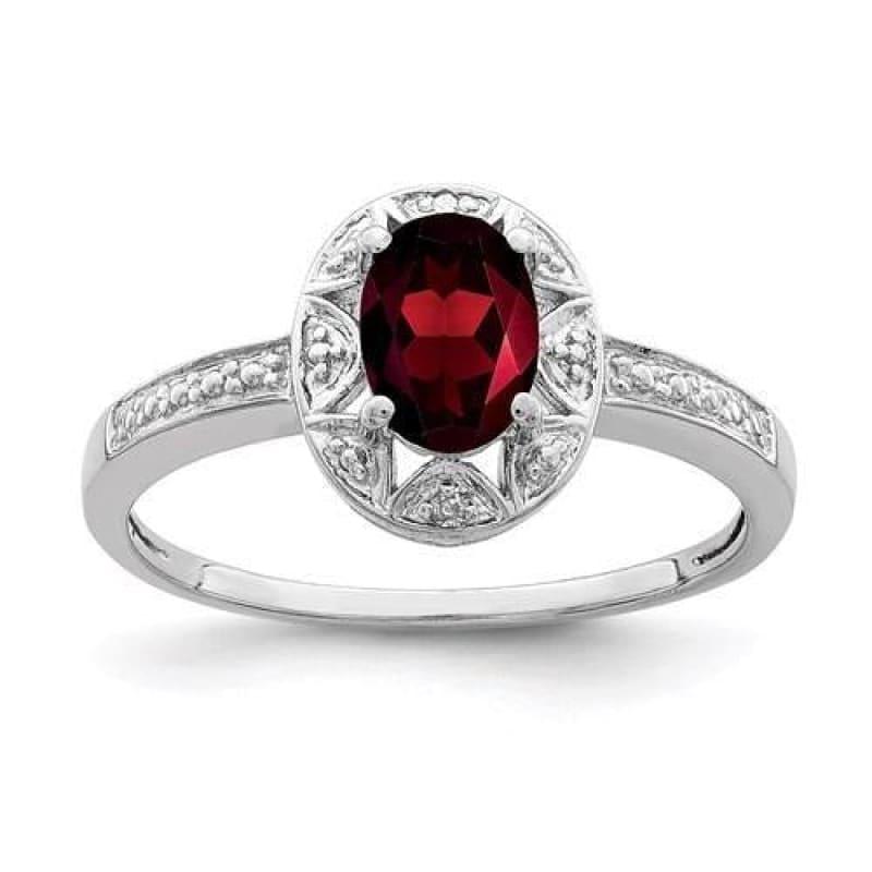 Sterling Silver Rhodium-Plated Diam. And Garnet Ring - Seattle Gold Grillz