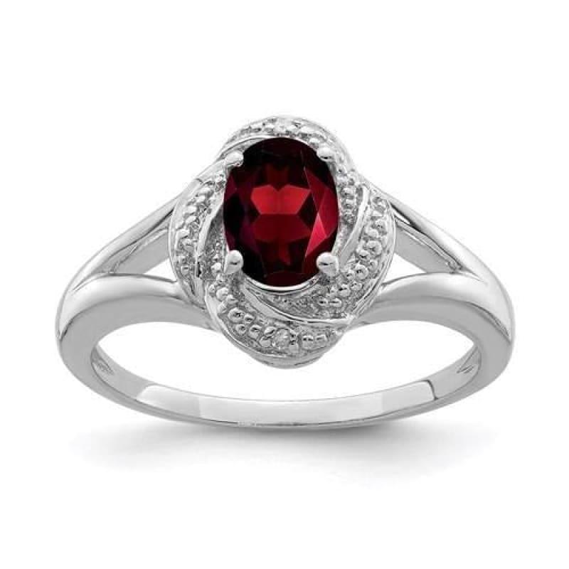Sterling Silver Rhodium-Plated Diam. And Garnet Ring - Seattle Gold Grillz