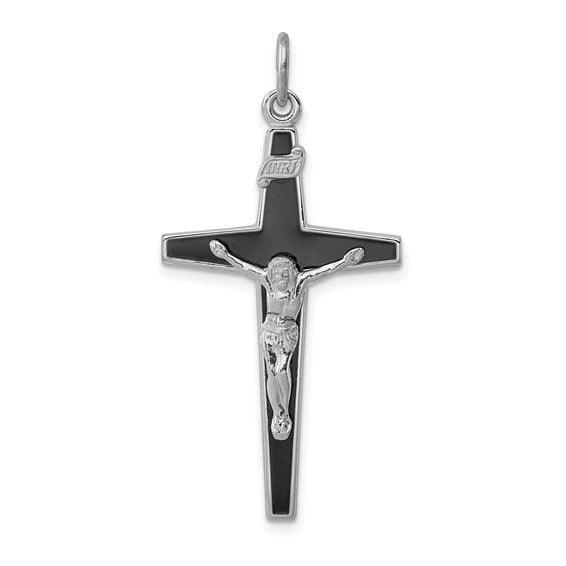 Sterling Silver Rhodium-plated Enameled Crucifix Pendant - Seattle Gold Grillz