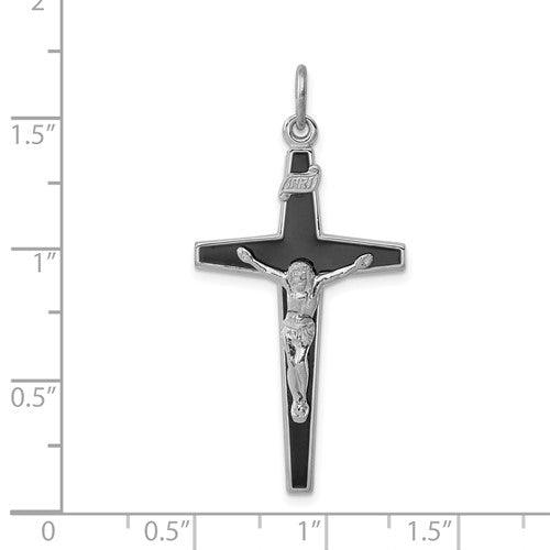Sterling Silver Rhodium-plated Enameled Crucifix Pendant - Seattle Gold Grillz