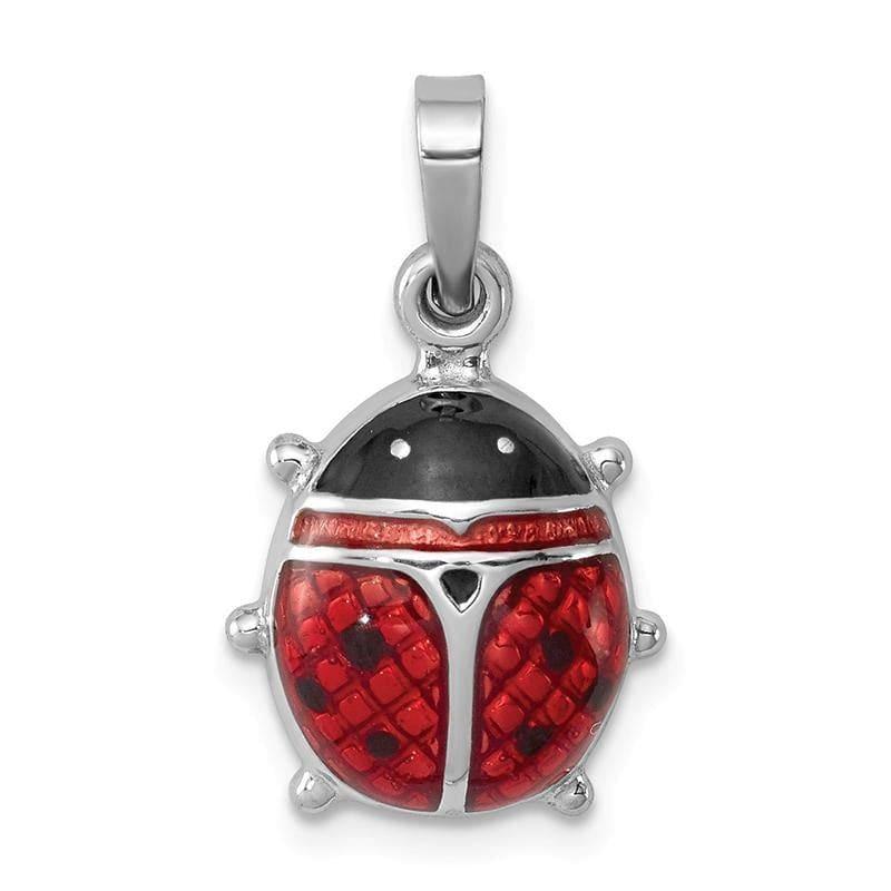 Sterling Silver Rhodium-plated Enameled Ladybug Pendant - Seattle Gold Grillz