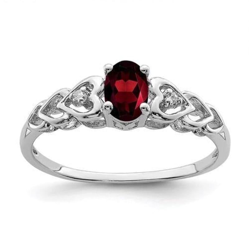 Sterling Silver Rhodium-Plated Garnet And Diam. Ring - Seattle Gold Grillz