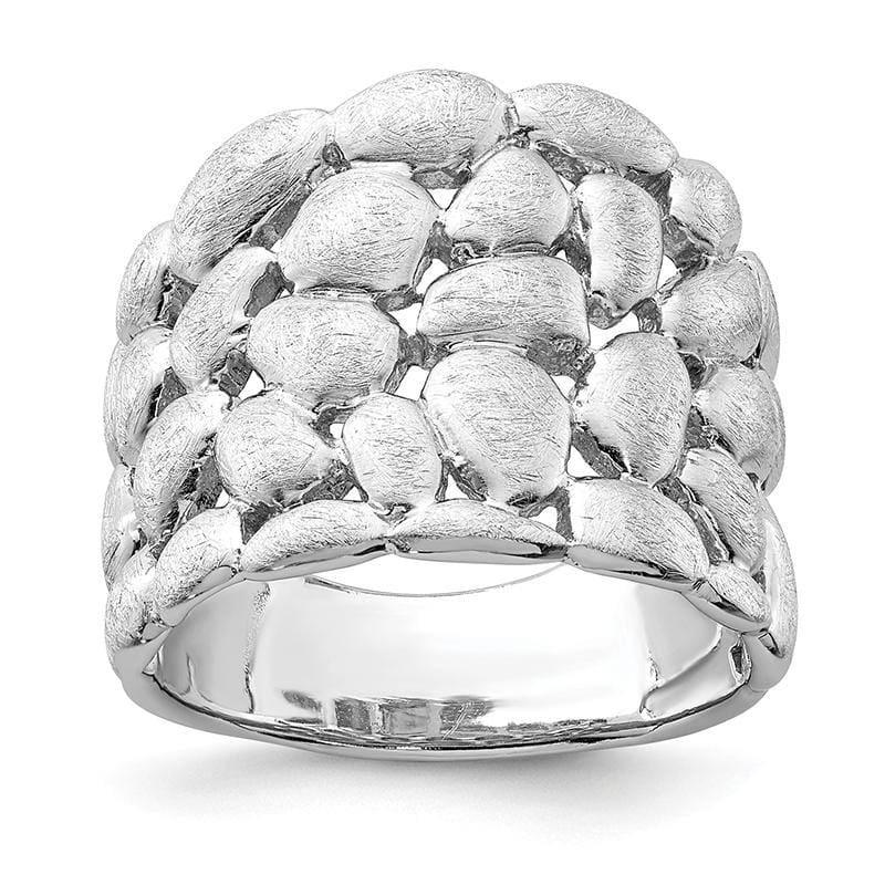 Sterling Silver Rhodium-plated Polished & Satin Textured Nugget Ring - Seattle Gold Grillz