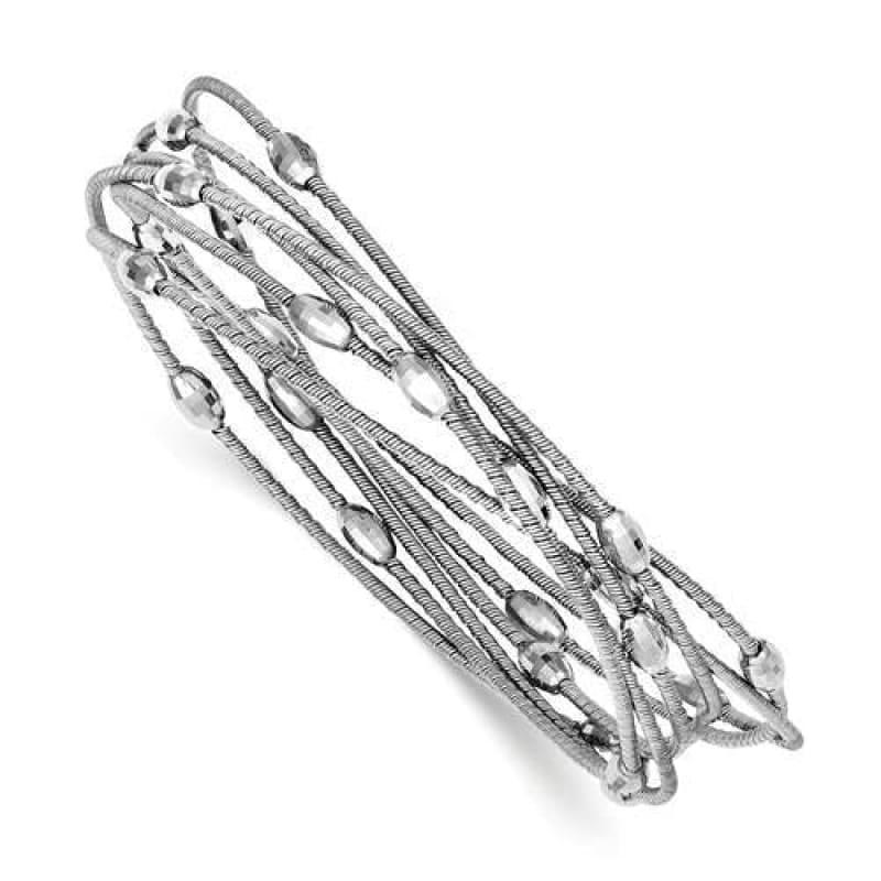 Sterling Silver Rhodium Plated Set of 6 Bead Slip on Bracelet | Weight: 14.72 grams, Length: 8mm, Width: 12mm - Seattle Gold Grillz