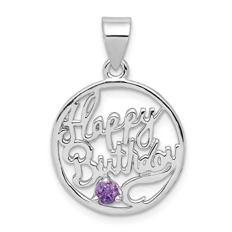Sterling Silver Rhodium-platedAmethyst Happy Birthday Pendant | Weight: 1.17 grams, Length: 25mm, Width: 17mm - Seattle Gold Grillz