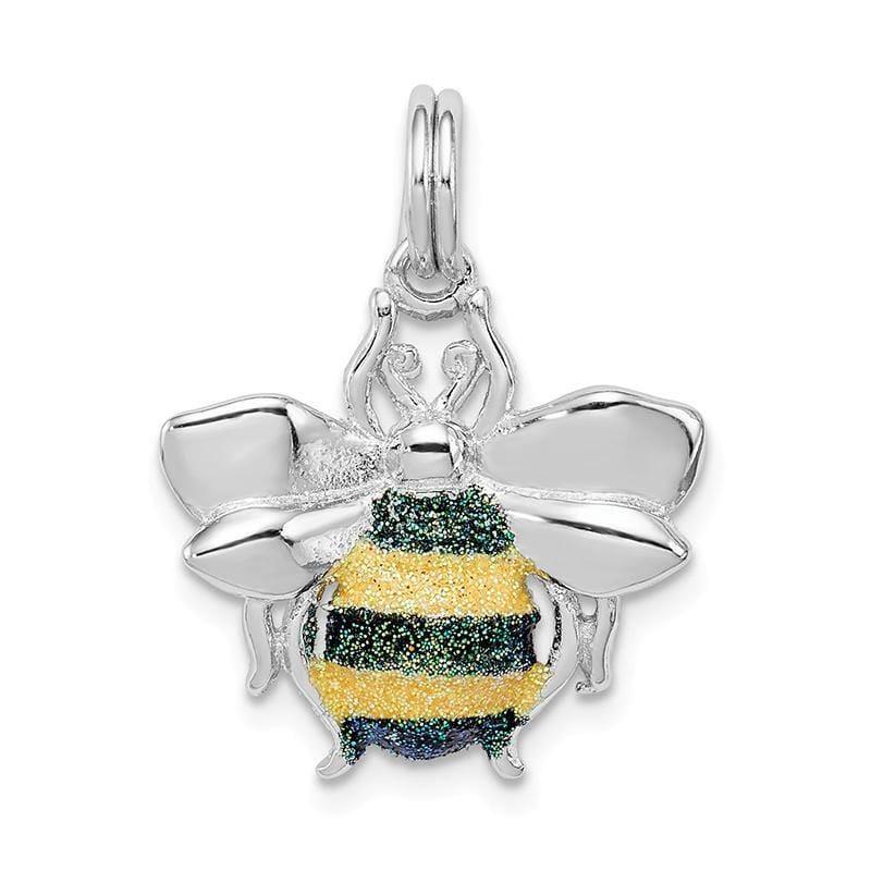 Sterling Silver Rhodium-platedGreen & Yellow Enamel Bee Charm - Seattle Gold Grillz