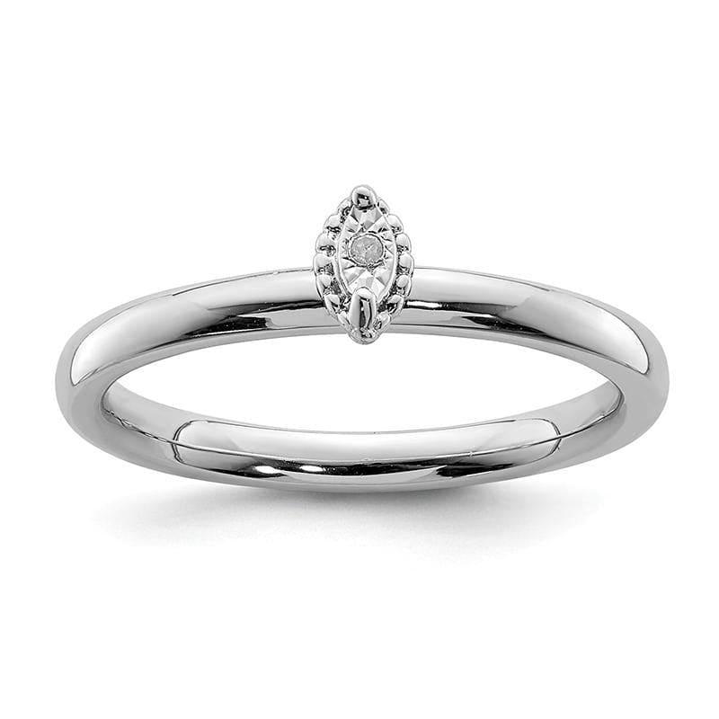 Sterling Silver Rhodium Polished .01ct. Diam. Marquise Shape Ring - Seattle Gold Grillz