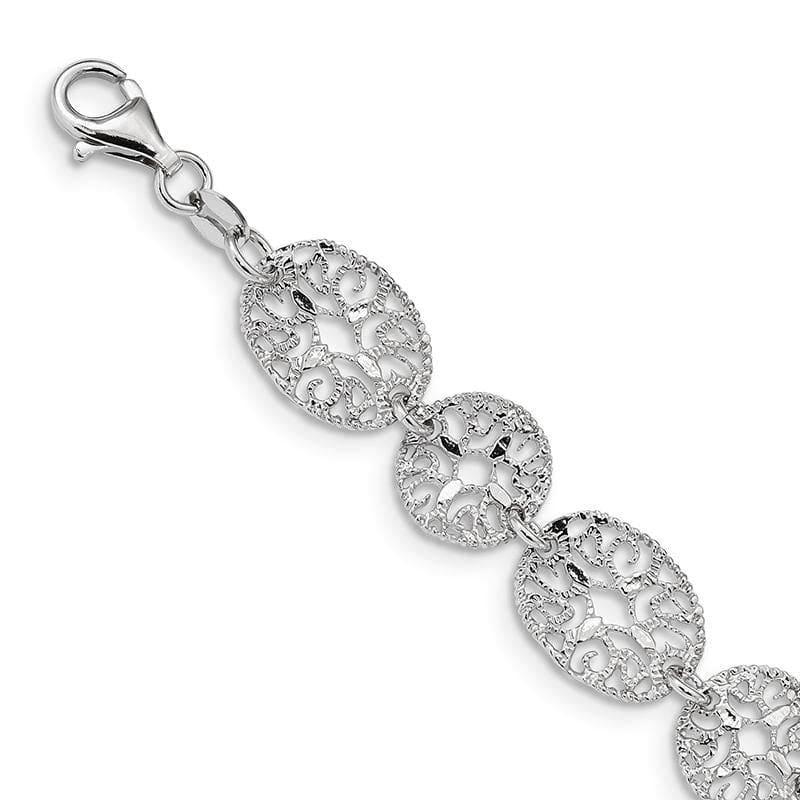 Sterling Silver Rhodium Polished Circles Bracelet | Weight: 6.83 grams, Length: 8.25mm, Width: mm - Seattle Gold Grillz